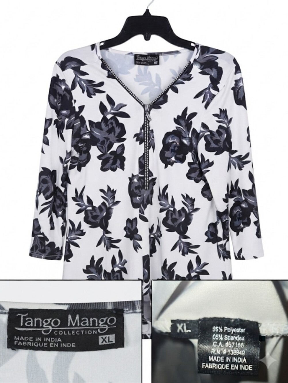 White Floral Zip-Front Blouse